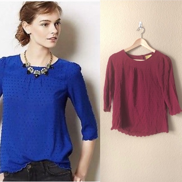 Anthropologie Tops - Anthropologie Maeve scallop Hem Swiss dot top
